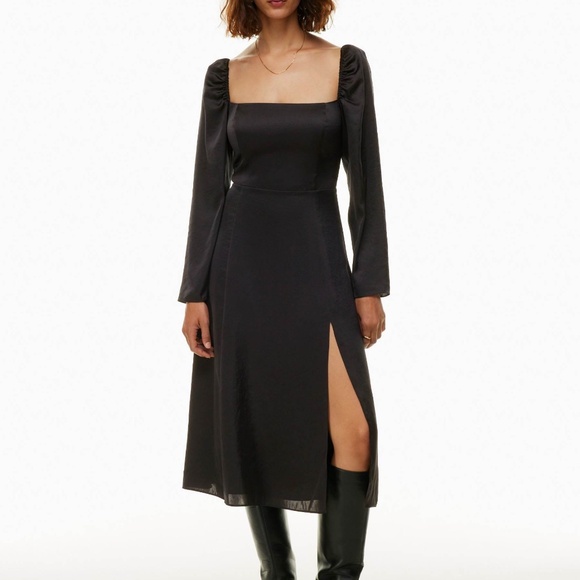 Aritzia Wilfred black Bridgerton satin long sleeve midi dress - Picture 5 of 6